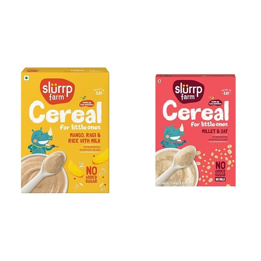 [BRSRYY3YO4DQGDQY] SLURRP FARM No Added Sugar Instant Cereal | Ragi, Rice and Mango with Milk, 200 Grams + Slurrp Farm Porridge, Millet And Oats Powder | Instant Healthy Wholesome Food, No Added Sugar No Sal