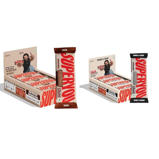 [BRSRYZYTOIBA22DO] SuperYou Coffee Protein Wafer Bars (Pack of 10) and Cookies & Cream Protein Wafer Bars (Pack of 10) | 10g + 10g