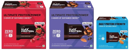 [BRSW2BAYOEDWK3Y3] Ritebite Max Protein Daily Choco Classic Bars 300g - Pack of 6 (50g x 6) & Ultimate Choco Almond Bars 600g - Pack of 6 (100g x 6) & Ultimate Choco Berry Bars 600g Pack of 6 (100g X 6)