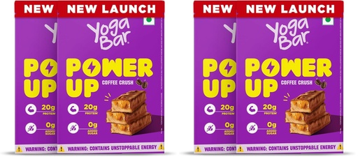 [BRSRYZAOAEHBGCD5] Yogabar Power Up 20G Protein Bar (10 Bars,Coffee Rush,No Added Sugar)|Least Net Carbs|Zero Added Sugar Protein Bars|High Protein Blend - Whey Protein Concentrate,Isolate,Peanuts & Soy 350g (Pack of 2)