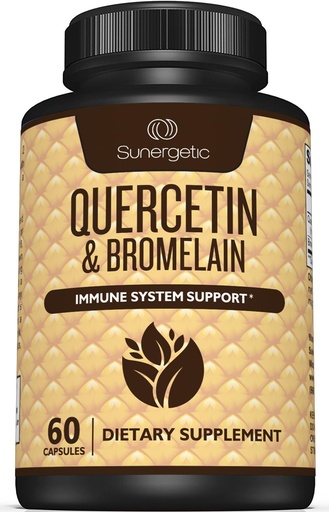[BRSWGAYTO57RY234] Sunergetic Premium Quercetin & Bromelain Supplement – Powerful Quercetin Bromelain Complex to Help Support Immune System & Seasonal Support – Quercetin 1000mg Per Serving – 60 Capsules