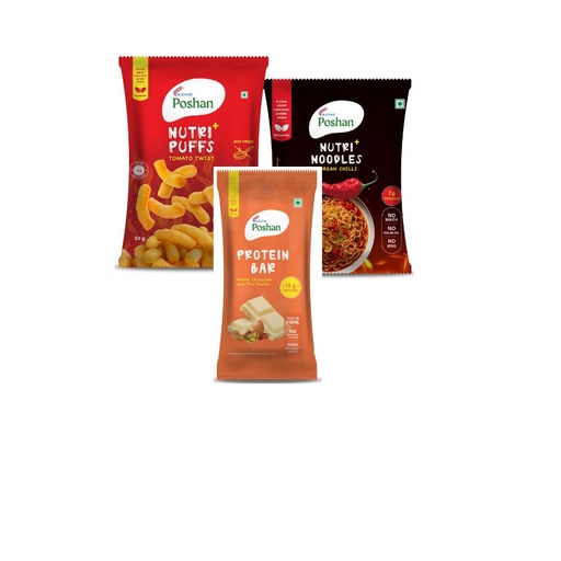 [BRSRYED6AQPR4FDP] ACME Poshan Snack Variety Pack, White Chocolate & Dry Fruits Protein Bar, Nutri+ Noodles Korean Chilli, Nutri+ Puffs Tomato Twist, High Protein, No Palm Oil, No MSG Healthy Snacks Combo, Pack of 3