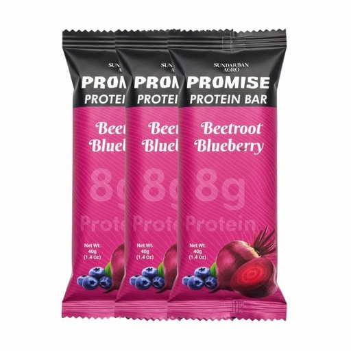 [BRSREAAQOAMBEDQ6] SUNDARBAN AGRO | Promise Protein Bar | 9g Plant Protein | Healthy Energy Snack with Superfoods – 40g (pack of 3, Beetroot Blueberry)