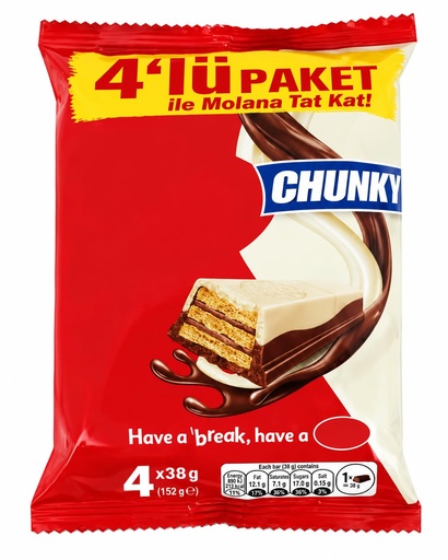 [BRSRYGABCQBWGCL3] Chunky Chocolate & White Creme Wafer Bar Multipack, 4 x 38 g (152 g Total), Crispy Layered Wafer Snack