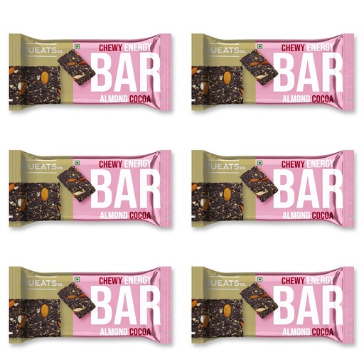 [BRSRYYI7CJ5AA23P] NUEATS co. Chewy Energy Bar Almond Cocoa Nut & Seed Snack Bar with Rich Cocoa Flavor, Crunchy Almonds & Chewy Texture On-the-Go Healthy Energy Snack for Workouts, Travel & Daily Nutrition Pack of 6