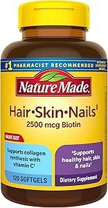 [BRSWIGIGAB6AEEDY] Hair, Skin & Nails with 2500 mcg of Biotin Softgels, 60 Count for Supporting Healthy Hair, Skin and Nails