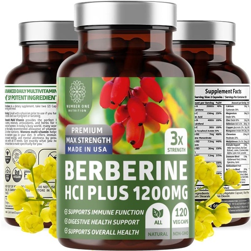 [BRSWGC33OZ5AMDL2] Berberine HCl Supplement 1200mg, Pure Berberis Aristata Capsules to Support Metabolic Health, Digestive Wellness and Cellular Antioxidant Support, Non-GMO, Vegetarian, 120 Capsules, 2-Month Supply