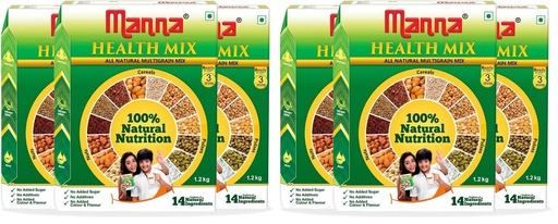 [BRSRYZAOOEFRSFD4] Manna Health Mix 3.75 Kg, All Natural Nutrition Drink, with 14 ingredients, Zero Sugar. Natural Nutrition. 1.25kg (Pack of 6)