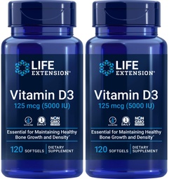 Life Extension Vitamin D3 5000 IU, 120 Softgels (Pack of 2)