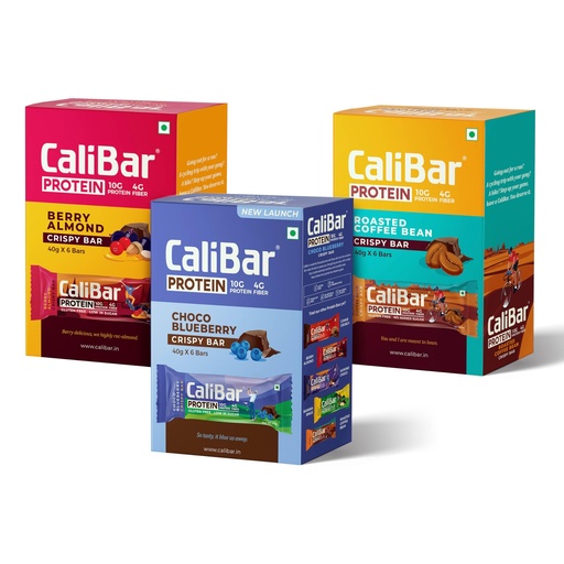 [BRSRGC35PJYAKA3P] CaliBar 10g Protein - Three Varients Combo 6 Berry Almond, 6 Roasted Coffee, 6 Choco Blueberry (Pack of Total 18) (40g x 18 Bar)