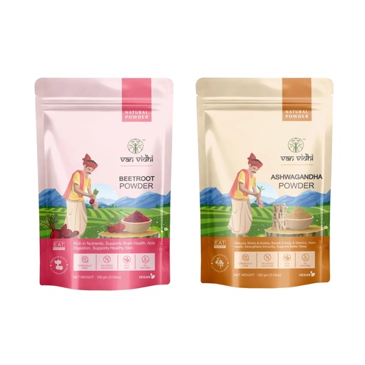 [BRSRGBQFDIDQAA37] Beetroot Powder & Ashwagandha Powder Combo – Natural & Organic Superfood Powders – Rich in Antioxidants & Plant Nutrients – Supports Energy, Stamina & Daily Wellness – 100g Each