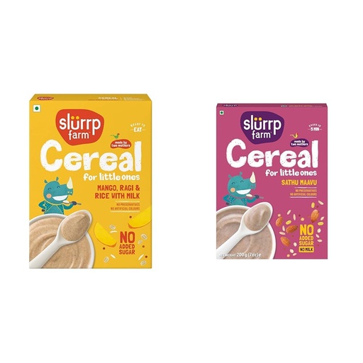 [BRSRYY3YOYNWAF33] SLURRP FARM No Added Sugar Instant Cereal | Ragi, Rice and Mango with Milk, 200 Grams + Slurrp Farm Sathu Maavu | 100% Natural Multigrain Health Mix with The Goodness of Ragi, Dals & Almon