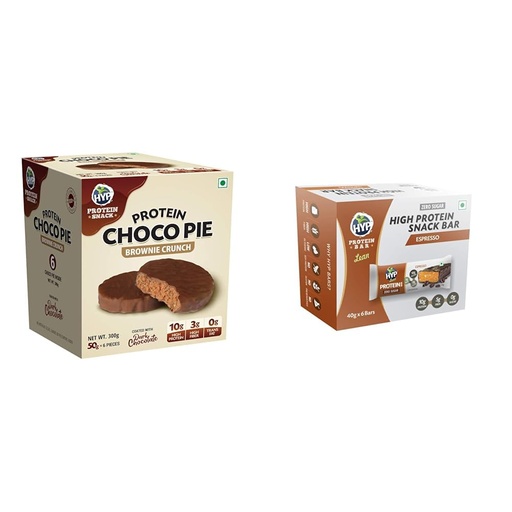 [BRSRYYADCEIRUE34] HYP- Protein Choco Pie, Brownie Crunch (6x50 g) | 10 g Protein per Pie | High Protein, High Fiber | HYP - High Protein Snack Bar, Chocolate Espresso (6x40g) | No Added Sugar | Protein Chocolate Bar