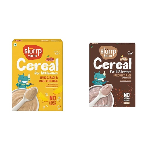 [BRSRYY3YO4PGCDT2] SLURRP FARM No Added Sugar Instant Cereal | Ragi, Rice and Mango with Milk, 200 Grams + SLURRP FARM No Added Sugar,No Salt,Sprouted Ragi Powder,250 Gram