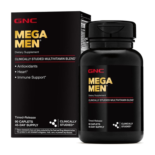 [BRSWIYIRAR4WC23K] GNC Mega Men Multivitamin Caplets, Clinically Proven to Feel Better, Immune Support, Energy Support, Antioxidants, B Vitamins, Vitamin D-3, Timed Release, 90 Count, 45 Day Supply