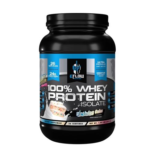 [BRSROYADBUHRGH3V] eFlow Nutrition 100% Whey Protein Isolate - Lactose-Free Digestive Enzymes Added, Low Carb, Post Workout Shake, Fast Digesting for Optimal Muscle Recovery - Birthday Cake (26 Servings)