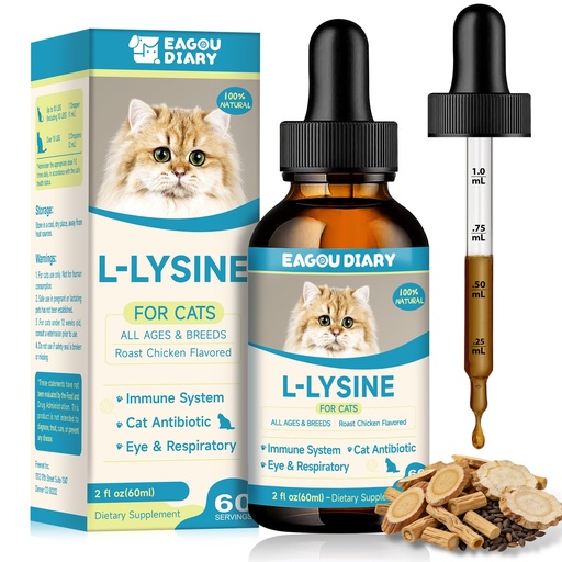 [BRSRAHQOCN4BQCAZ] L Lysine for Cats Lysine, Cat Sneezing Cold Allergy Relief Immune 60ML | Runny Nose, Colostrum, Vitamin Taurine, Cat L-Lysine for Cat Drops Immune Support, Respiratory, Natural Antibiotics for Cats