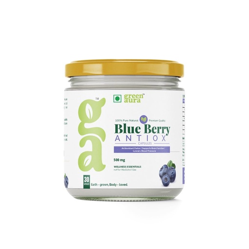 [BRSREFQOCAPWOFLF] Green Aura Blueberry Antiox Capsules (30 Capsule) | Antioxidant-Rich Supplement for Brain, Heart & Vision Health | Supports Detox & Memory (500mg)