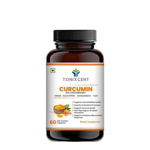 [BRSREFATAAMQ42A4] Curcumin 95% Curcuminoids Capsules with Piperine, Turmeric Extract with Ginger, Ashwagandha & Tulsi, Joint & Mobility Support, Antioxidant & Daily Wellness Supplement, Veg Capsules for Men & Women– 60 Count