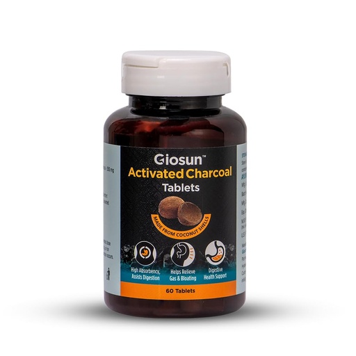 [BRSRGAYOBENRYYI3] Giosun - Activated Charcoal | Gut Detox Tablets | Bloating & Gas Relief | Hangover Prevention | Quicker recovery | Internal Cleanse | Pure Coconut Shell Charcoal | 60 Tabs