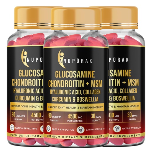 [BRSRAFIRBEJRM2YZ] Glucosamine Chondroitin MSM Tablets | 4500mg | 11 Actives Joint Support Supplement : Collagen Type II, Hyaluronic Acid & Boswellia | Knee Mobility, Cartilage & Joint Health | 270 Tablets (90 Days)