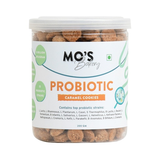 [BRSRAEIDBYPGA3Y6] Mo's Probiotic Cookies, 200 G | Caramel Digestive Cookies | Probiotic Supplement With 13 Billion CFU | 33 Probiotic Strains | Improve Digestion & Gut Health | Acidity Relief
