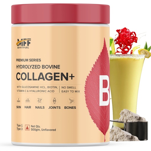 [BRSRMGT2DEFBGAAZ] MyFitFuel Hydrolyzed Bovine Collagen (500gm, Unflavored) with Biotin, Hyaluronic Acid, Zinc, Vitamin C & Glucosamine | For Skin, Hair, Nails & Joints