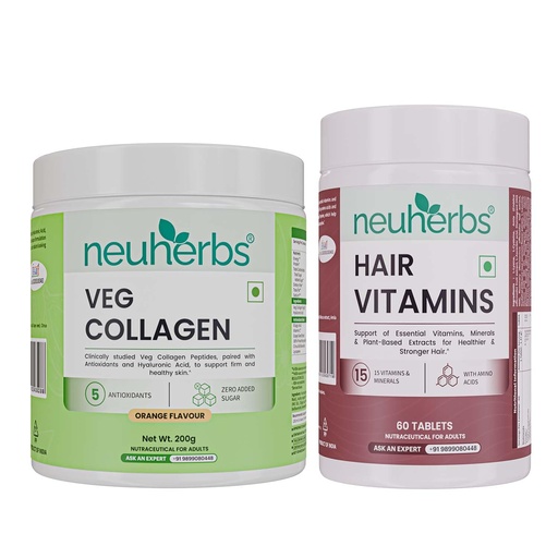 [BRSW2FAZCUIWMA3D] Neuherbs Collagen Supplement Powder- 200g and Hair Vitamin Supplement with Biotin (60 Capsules) - Combo Pack for Women & Men for Healthy Skin, Healthy Hairs & Shining Nails.