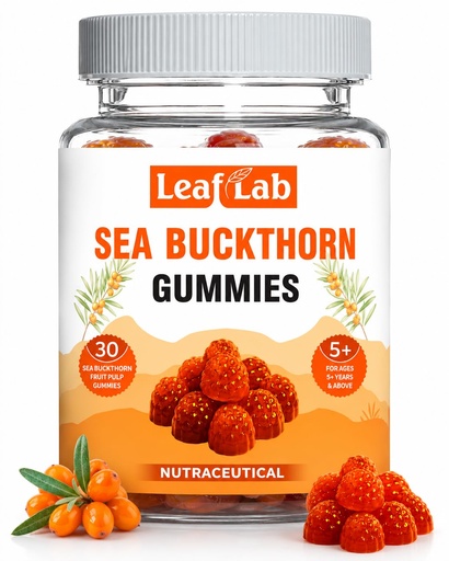 [BRSRYZT7O57R6CY2] Sea Buckthorn Gummies for Kids & Adults –Real Fruit Pulp with Vitamin C, Zinc & Omega 3,6,7,9 | Immunity, Skin, Hair & Gut Health Support | WHO-GMP | 30 Gummies