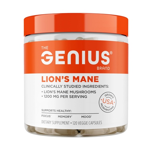 [BRSROHQPBF4AOEI4] The Genius Brand Genius Lion's Mane - Plant-Based Supplement for Memory, Focus & Mood Support - Organic & Non-GMO - 120 Veggie Capsules