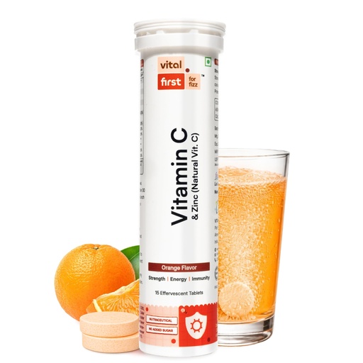 [BRSRGGT6BV5BQHLX] VitalFirst Vitamin C + Zinc Effervescent Tablet for Immunity & Energy Support (Amla Extract (15 Tablets)