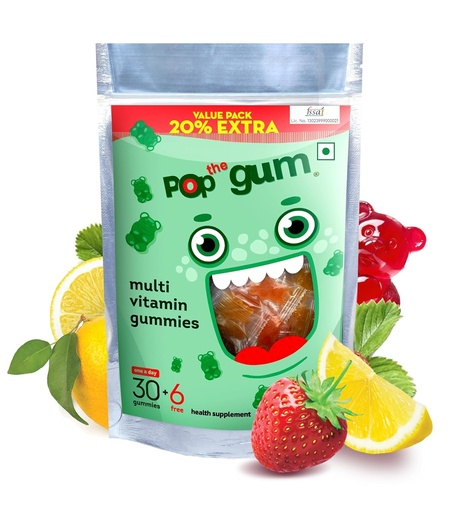 [BRSRYGD4CBYBSFLP] The Pop Gum Daily Immunity & Energy Multivitamin Gummies for Kids & Adults | Fortified with Vitamin C, D3, B12, Zinc & Folate | 100% Vegetarian, Gluten & Allergen Free | 30+6 Gummies
