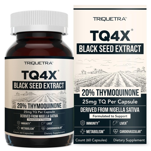 [BRSREZD2CNYAOYD2] 20% Thymoquinone Black Seed Oil Extract Capsules - TQ-Advanced 4X®: Potent Thymoquinone Concentration Available - 60:1 Concentrate from Nigella Sativa, Raw Form, Vegan, Glass Bottle (60 Capsules)