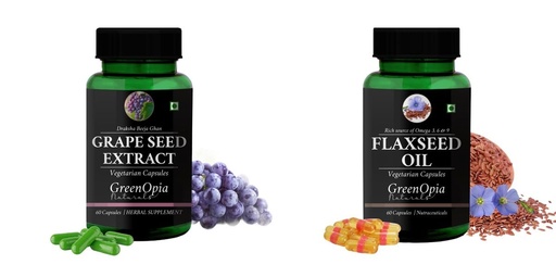 [BRSRYGA7CEBGKYI3] Grape-seed-extract-60-vegetarian-capsules, Flax-seed-oil-vegetarian-capsules Combo | Convenient Nutrition & Wellness Routine | Multi-Product Pack