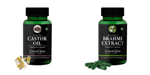 [BRSRYGA7AV4AY2DU] Castor-oil-vegetarian-capsules, Brahmi-vegetarian-capsules Combo | Convenient Nutrition & Wellness Routine | Multi-Product Pack