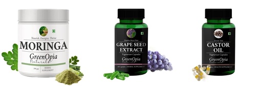 [BRSRYGA6AAJWCELV] Moringa-oleifera-powder, Grape-seed-extract-60-vegetarian-capsules, Castor-oil-vegetarian-capsules Combo | Convenient Nutrition & Wellness Routine | Multi-Product Pack