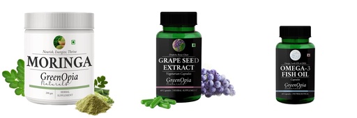 [BRSRYGA6AEMAE33G] Moringa-oleifera-powder, Grape-seed-extract-60-vegetarian-capsules, Fish-oil-capsules Combo | Convenient Nutrition & Wellness Routine | Multi-Product Pack