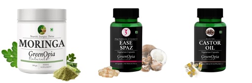 [BRSRYGA6PMJWEAD5] Moringa-oleifera-powder, Ease-spaz-vegetarian-capsules, Castor-oil-vegetarian-capsules Combo | Convenient Nutrition & Wellness Routine | Multi-Product Pack