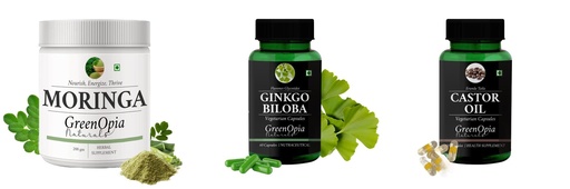 [BRSRYGA7DIMB6ELD] Moringa-oleifera-powder, Ginkgo-biloba-vegetarian-capsules, Castor-oil-vegetarian-capsules Combo | Convenient Nutrition & Wellness Routine | Multi-Product Pack