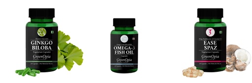 [BRSRYGA7DIMW2FLK] Ginkgo-biloba-vegetarian-capsules, Fish-oil, Ease-spaz-vegetarian-capsules Combo | Convenient Nutrition & Wellness Routine | Multi-Product Pack