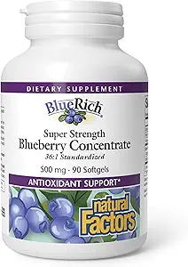 [BRSWIYQAARYQODDG] BlueRich by Natural Factors, Super Strength Blueberry Concentrate, Antioxidant Support for Overall Good Health, 90 Softgels