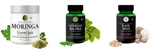 [BRSRYGA7CENQMD3B] Moringa-oleifera-powder, Ginkgo-biloba-vegetarian-capsules, Ease-spaz-vegetarian-capsules Combo | Convenient Nutrition & Wellness Routine | Multi-Product Pack