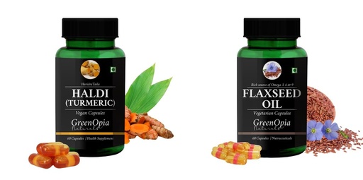 [BRSRYGA6A4DRYFLV] Haldi-oil-vegetarian-capsules, Flax-seed-oil-vegetarian-capsules Combo | Convenient Nutrition & Wellness Routine | Multi-Product Pack
