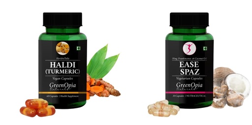 [BRSRYGA6PIIWKCD6] Haldi-oil-vegetarian-capsules, Ease-spaz-vegetarian-capsules Combo | Convenient Nutrition & Wellness Routine | Multi-Product Pack