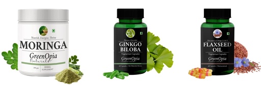 [BRSRYGA6PMMB6AL7] Moringa-oleifera-powder, Ginkgo-biloba-vegetarian-capsules, Flax-seed-oil-vegetarian-capsules Combo | Convenient Nutrition & Wellness Routine | Multi-Product Pack