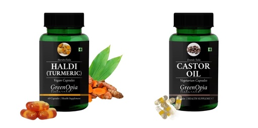 [BRSRYGA6PMDQEHYV] Haldi-oil-vegetarian-capsules, Castor-oil-vegetarian-capsules Combo | Convenient Nutrition & Wellness Routine | Multi-Product Pack
