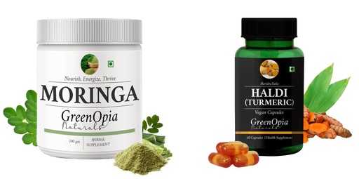 [BRSRYGA6PMBRM3DO] Moringa-oleifera-powder, Haldi-oil-vegetarian-capsules Combo | Convenient Nutrition & Wellness Routine | Multi-Product Pack