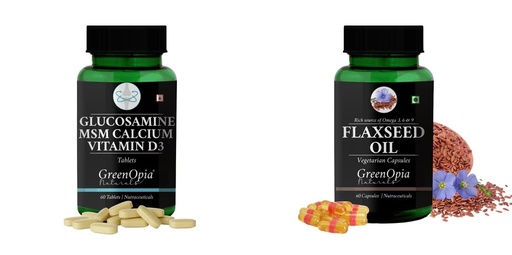 [BRSRYGA6OUCRGF3H] Glucosamine-msm-tablets, Flax-seed-oil-vegetarian-capsules Combo | Convenient Nutrition & Wellness Routine | Multi-Product Pack