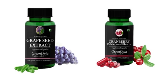 [BRSRYGA7DIBGYADG] Grape-seed-extract-60-vegetarian-capsules, Cranberry-d-mannose-hibiscus-capsules Combo | Convenient Nutrition & Wellness Routine | Multi-Product Pack