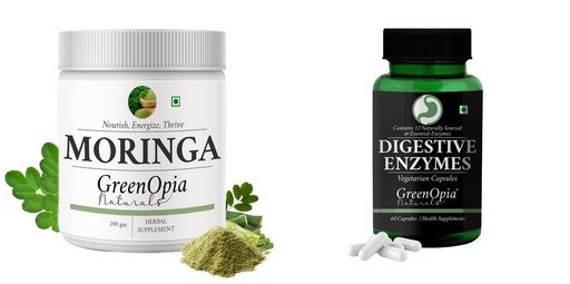 [BRSRYGA7C4NR6E34] Moringa-oleifera-powder, Digestive-enzymes-60-vegetarian-capsules Combo | Convenient Nutrition & Wellness Routine | Multi-Product Pack